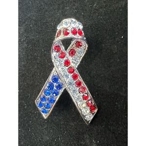 Red White Blue Rhinestone America Brooch/pin silver tone
